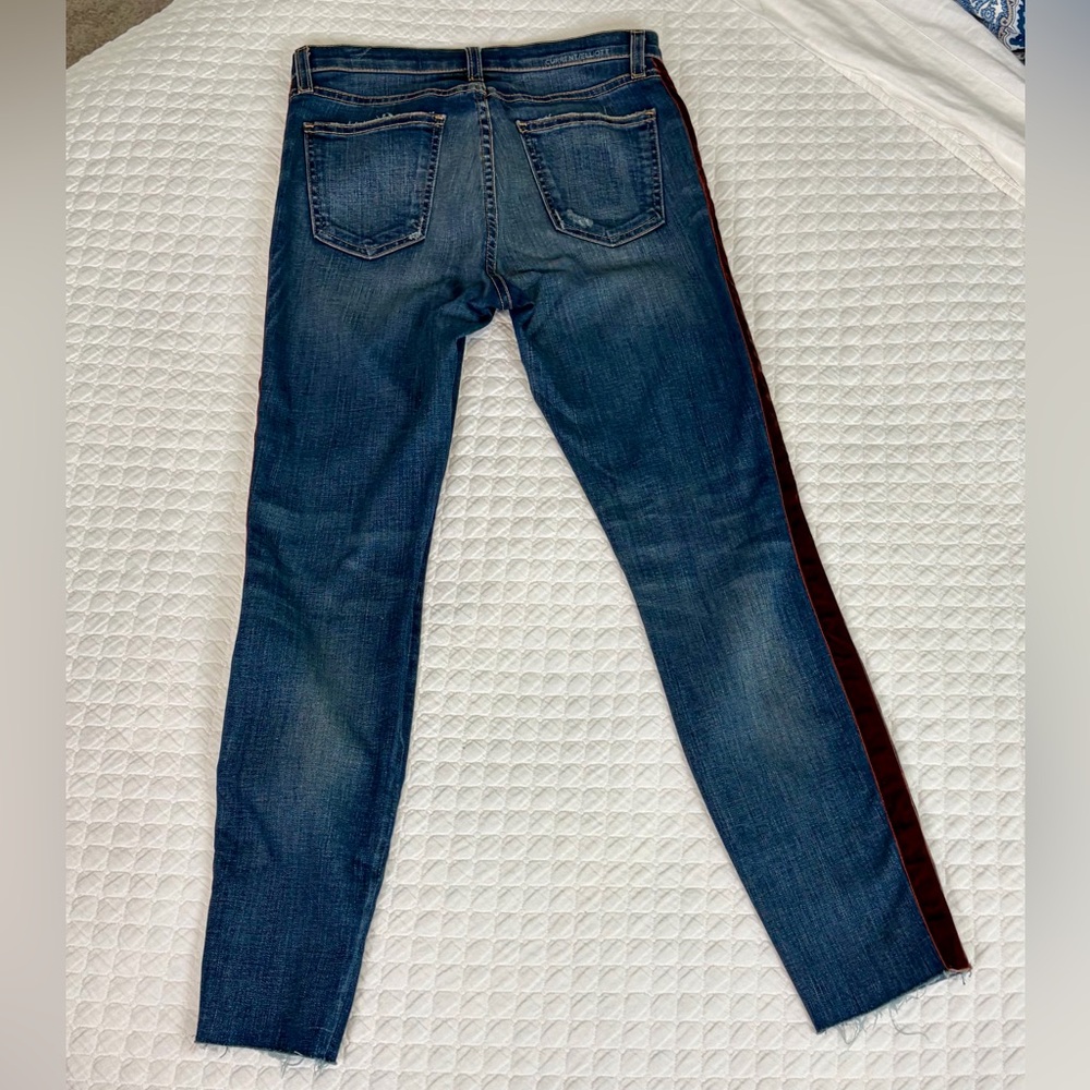 Current/Elliott jeans with velvet tuxedo stripe